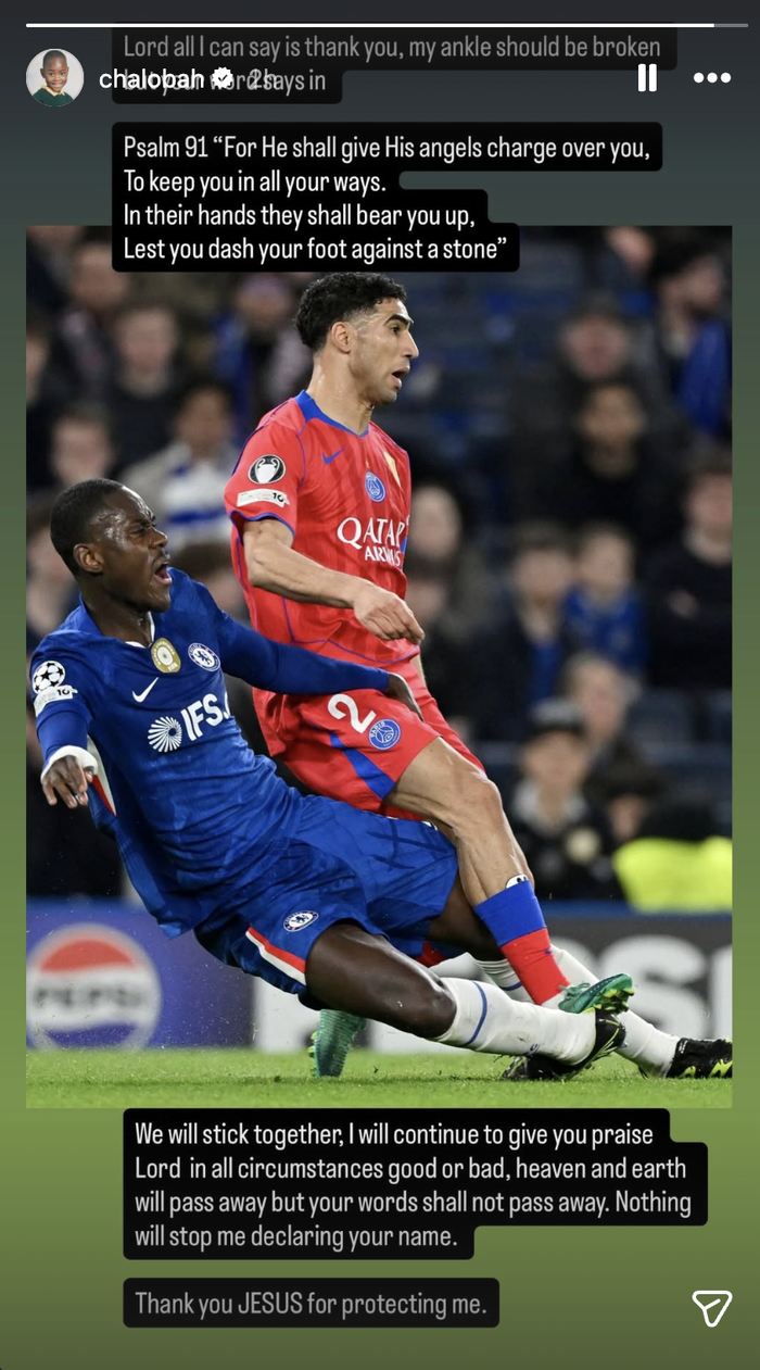 查洛巴欧冠赛场受伤后感谢上帝保佑脚踝未断